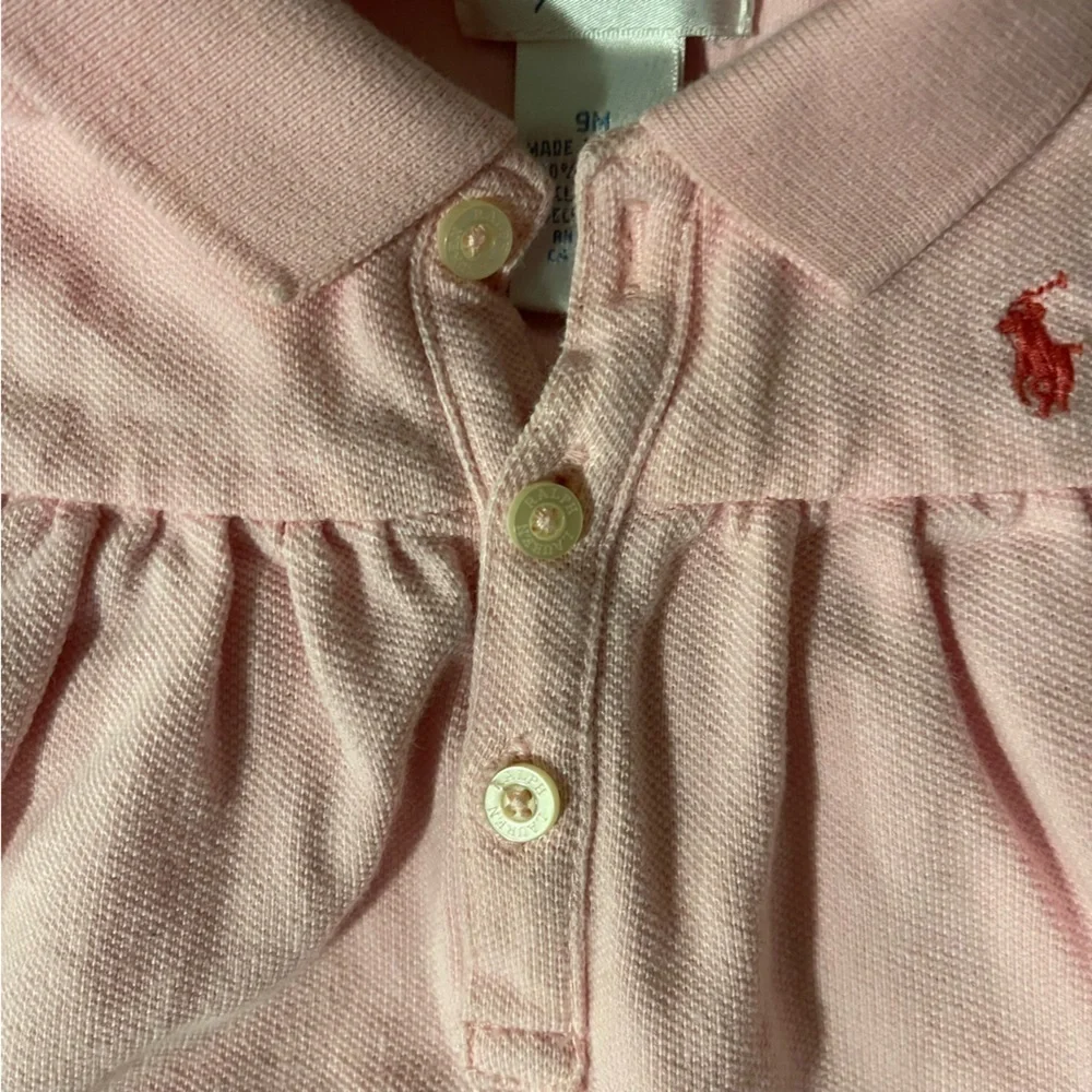 Ralph Lauren | short sleeve pink bubble ruffle polo shirt romper | 9 mo